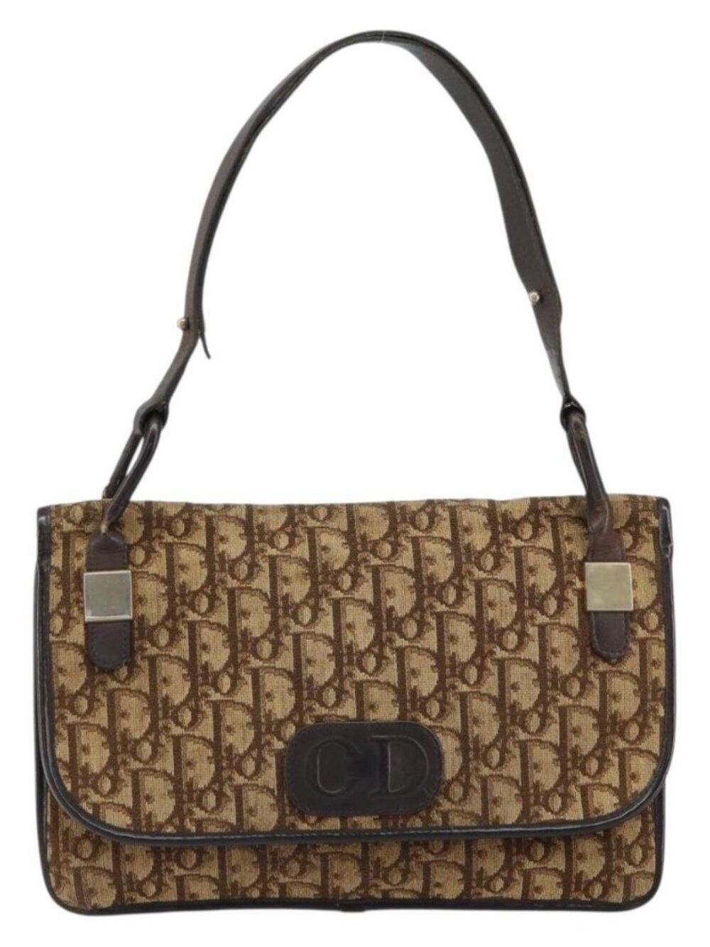 Authentic Christian Dior Trotter Canvas Shoulder Bag Beige Gold - Picture 9 of 16